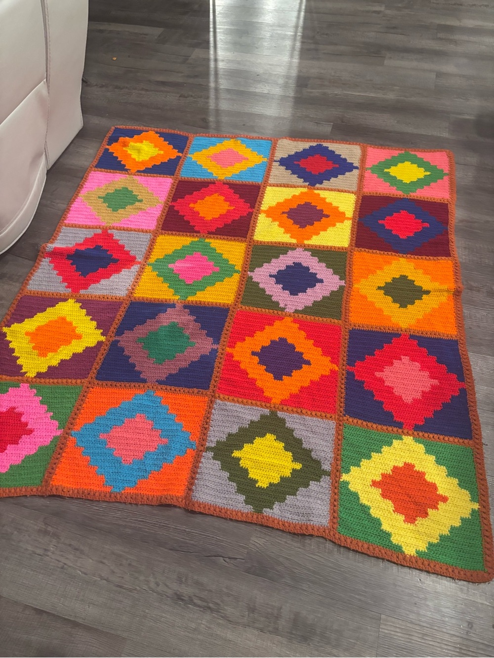 Handmade Crochet Granny Square Throw Blanket 1970s Dopamine Colorblock Afghan